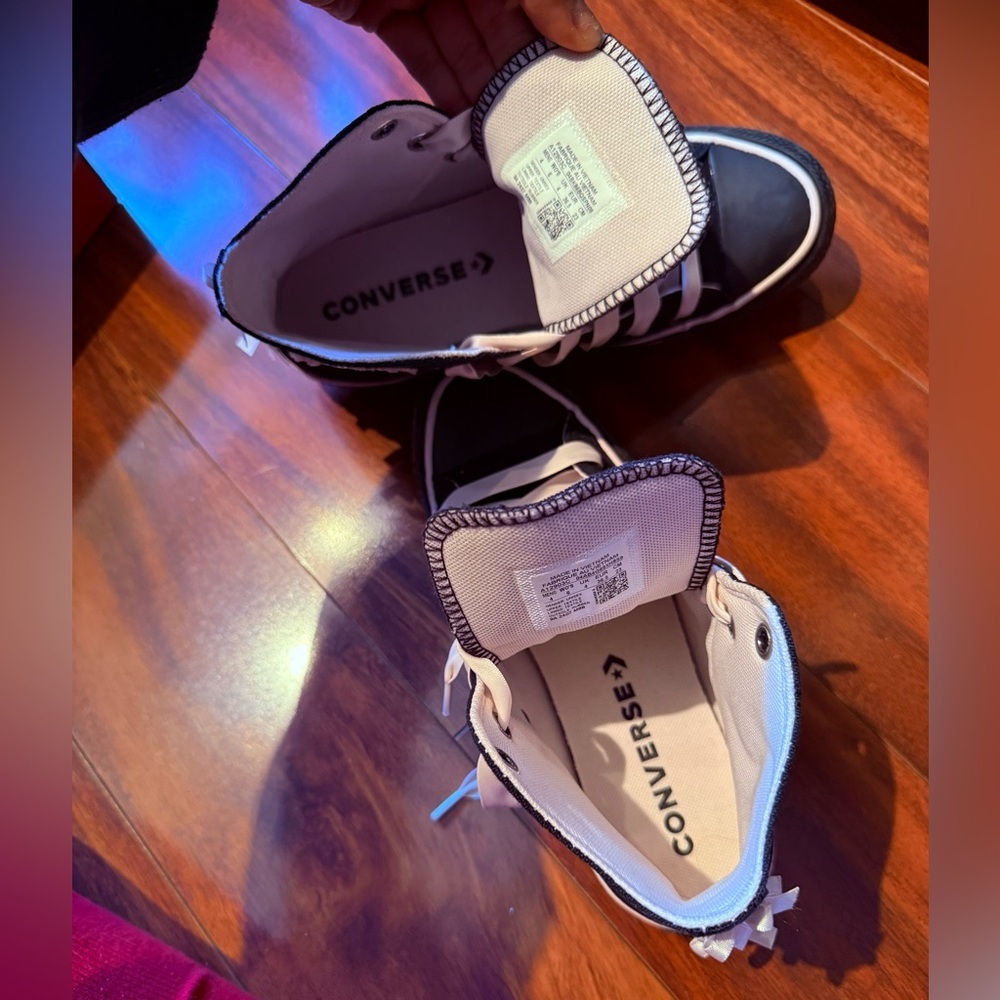 Black High-Top Canvas Sneakers with Pink Satin Ribbon Laces - Picture 4 of 9